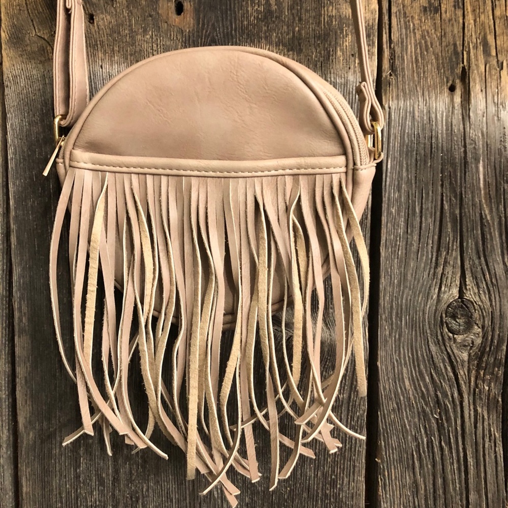 Boho Tassel/Fringe Beige Crossbody Bag - Picture 2 of 6